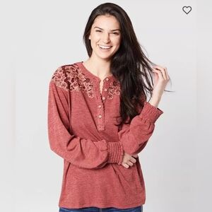 Miss me floral Henley top in brick red size small